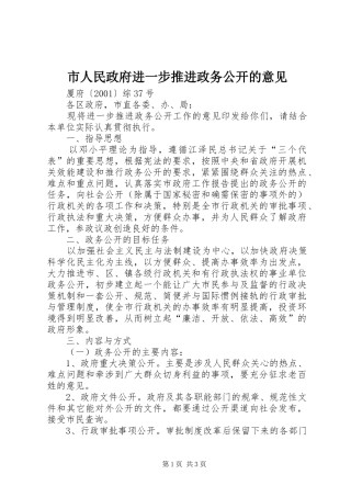 2024年市人民政府进一步推进政务公开的意见