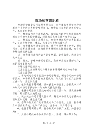 2024年市场运营部职责