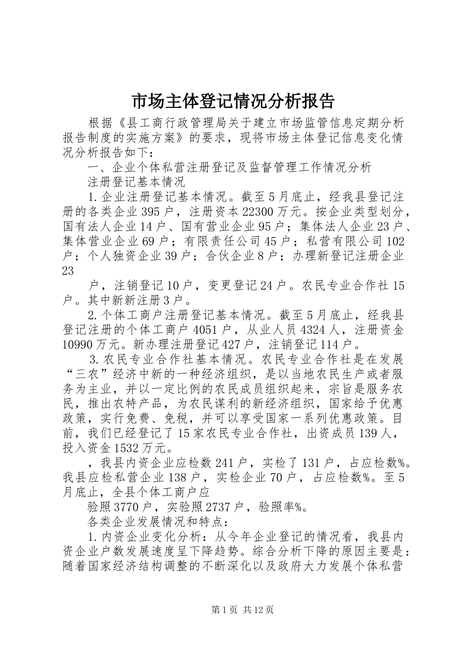 2024年市场主体登记情况分析报告_第1页