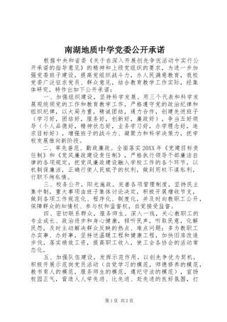 2024年南湖地质中学党委公开承诺