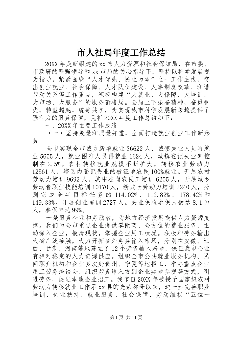2024年市人社局年度工作总结_第1页
