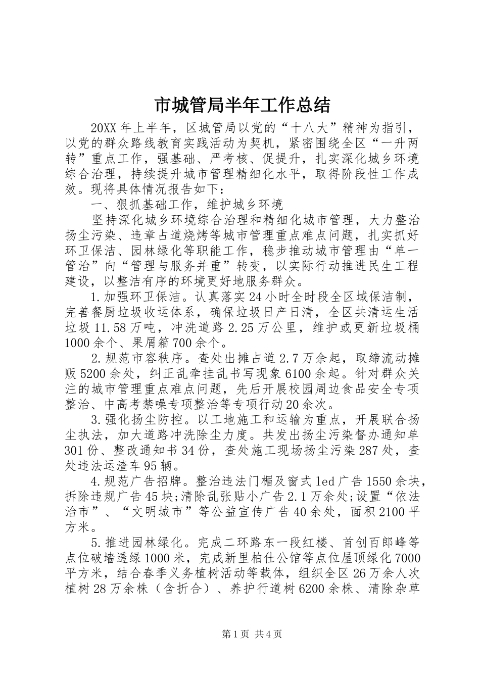 2024年市城管局半年工作总结_第1页