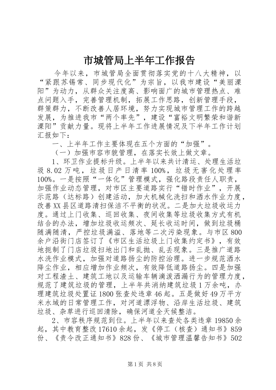 2024年市城管局上半年工作报告_第1页