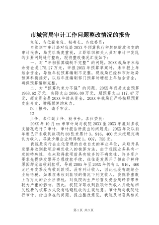 2024年市城管局审计工作问题整改情况的报告