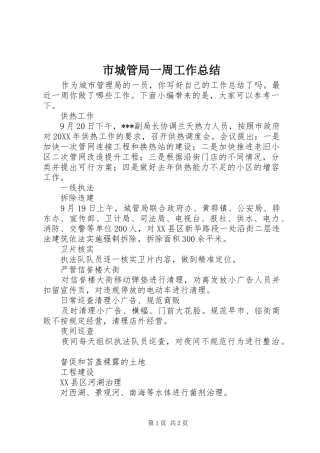 2024年市城管局一周工作总结