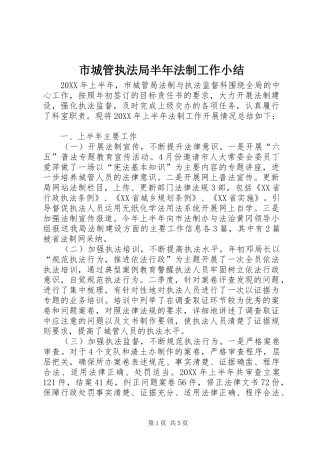 2024年市城管执法局半年法制工作小结