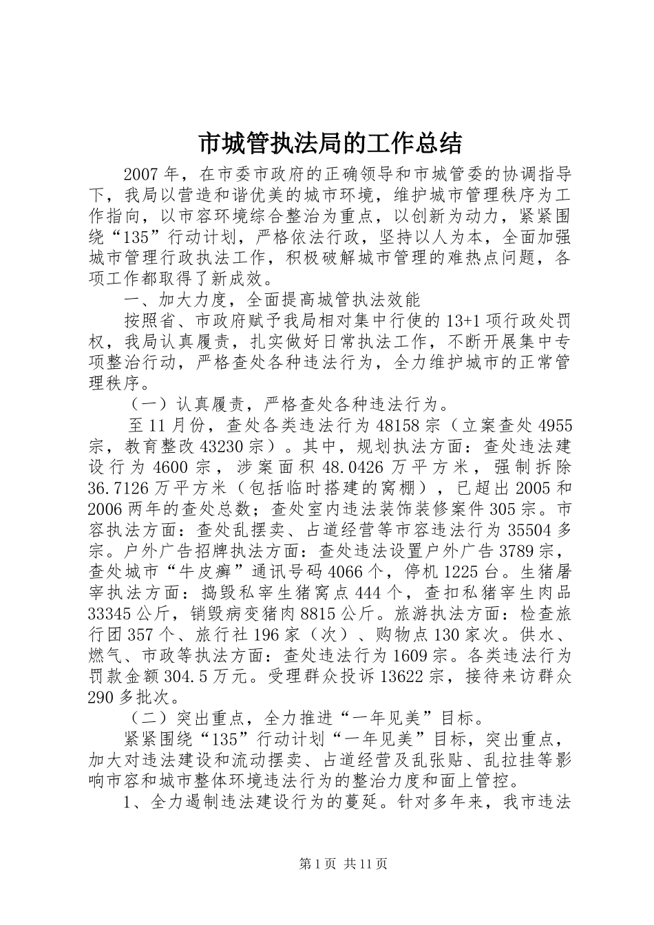 2024年市城管执法局的工作总结_第1页