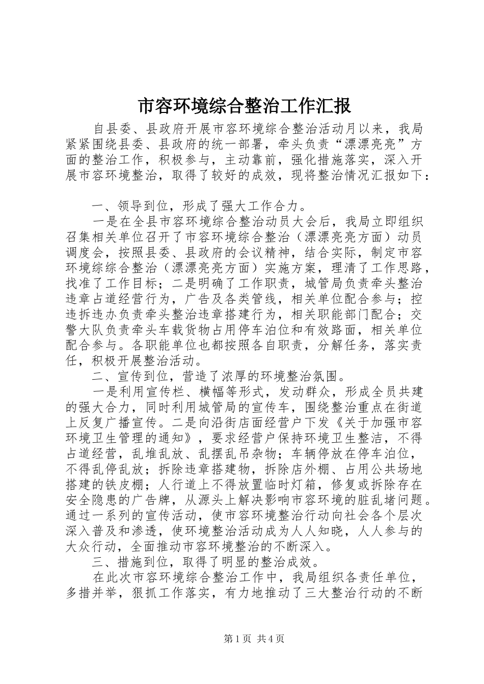 2024年市容环境综合整治工作汇报_第1页