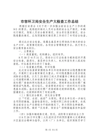2024年市容环卫局安全生产大检查工作总结