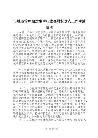 2024年市城市管理相对集中行政处罚权试点工作实施情况