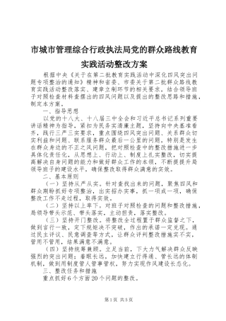 2024年市城市管理综合行政执法局党的群众路线教育实践活动整改方案