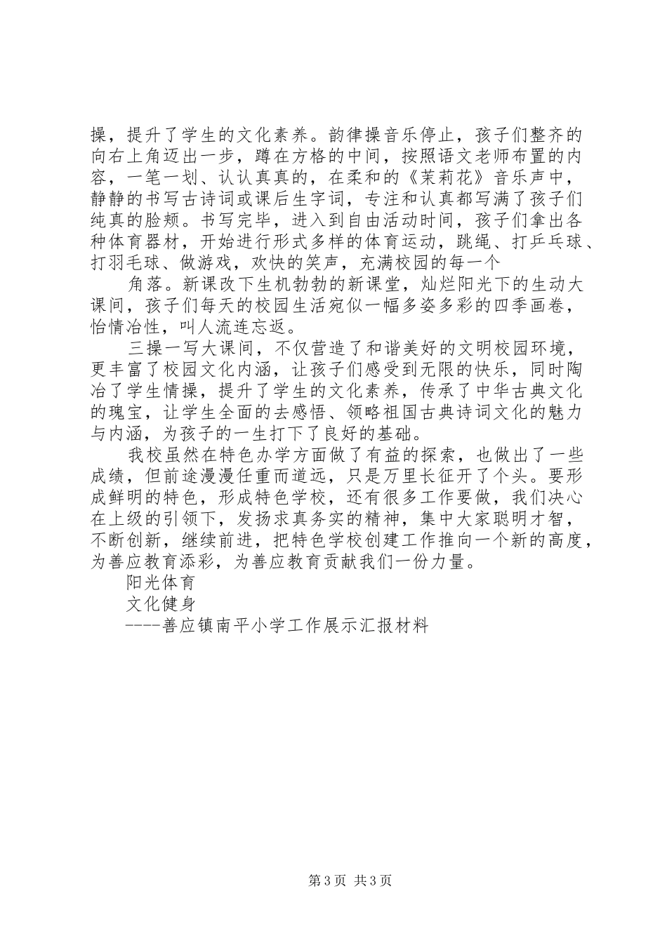 2024年南平小学特色亮点汇报材料_第3页