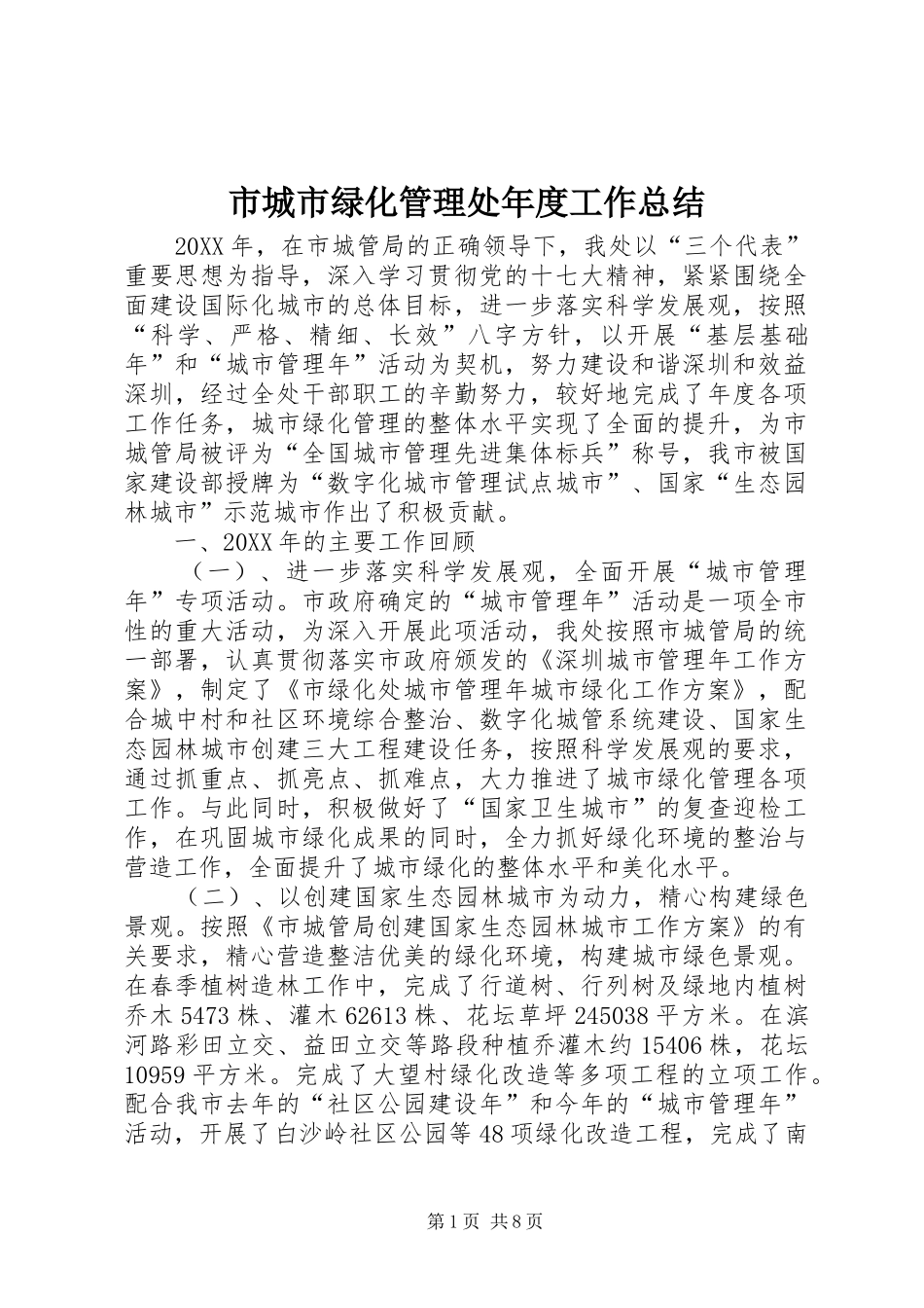 2024年市城市绿化管理处年度工作总结_第1页