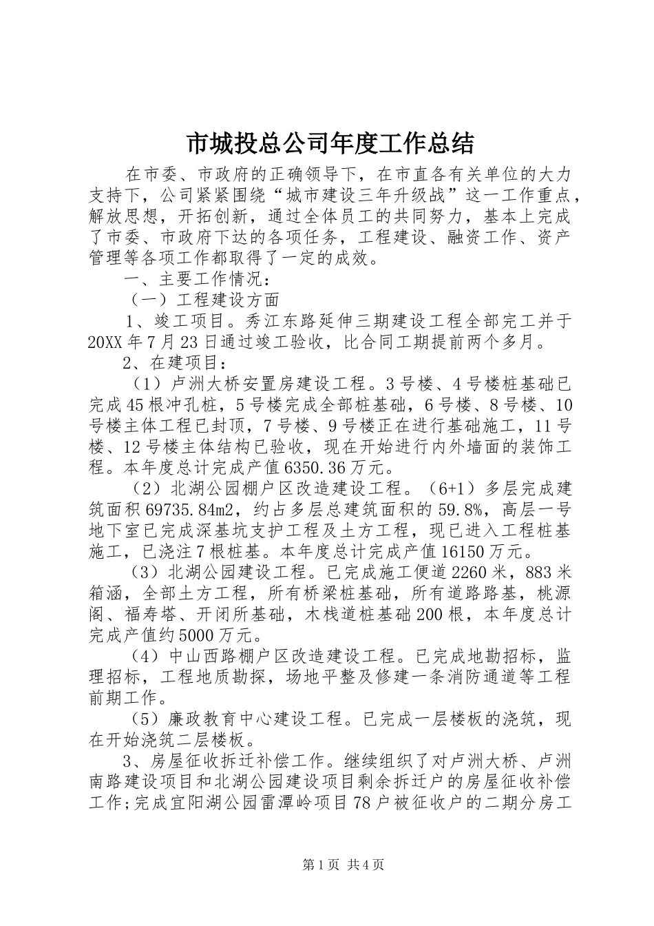 2024年市城投总公司年度工作总结_第1页