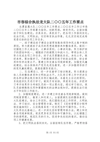 2024年市容综合执法龙大队二五年工作要点