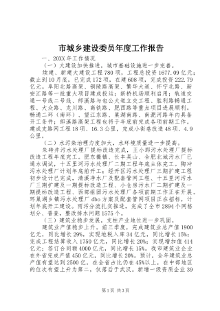 2024年市城乡建设委员年度工作报告