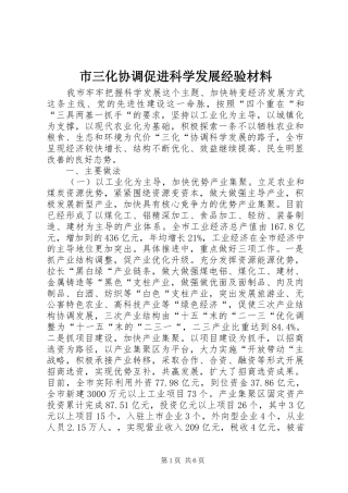 2024年市三化协调促进科学发展经验材料