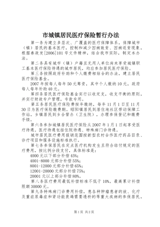 2024年市城镇居民医疗保险暂行办法