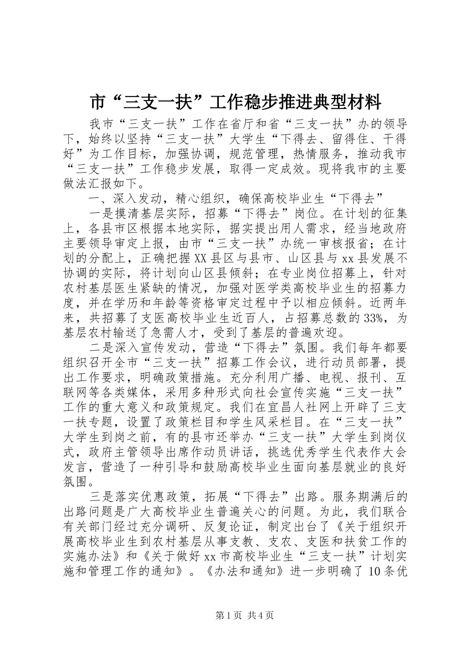 2024年市三支一扶工作稳步推进典型材料_第1页