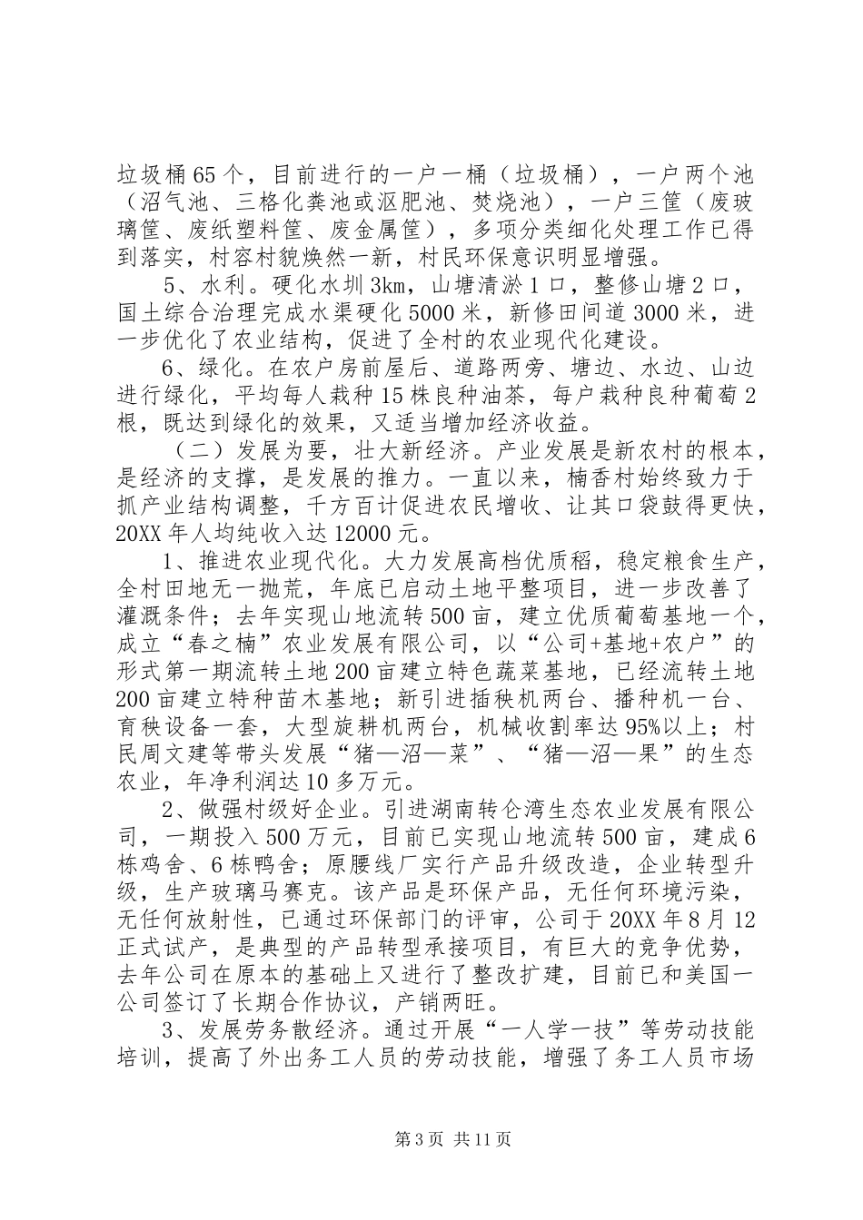 2024年楠香村社会主义新农村调研报告_第3页