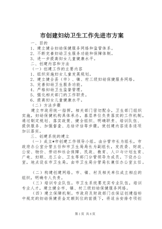 2024年市创建妇幼卫生工作先进市方案