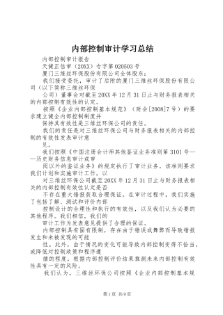 2024年内部控制审计学习总结