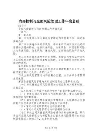 2024年内部控制与全面风险管理工作年度总结