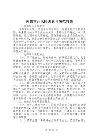 2024年内部审计风险因素与防范对策