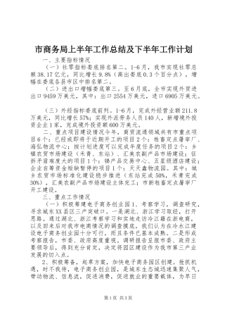 2024年市商务局上半年工作总结及下半年工作计划