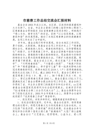 2024年市慈善工作总结交流会汇报材料