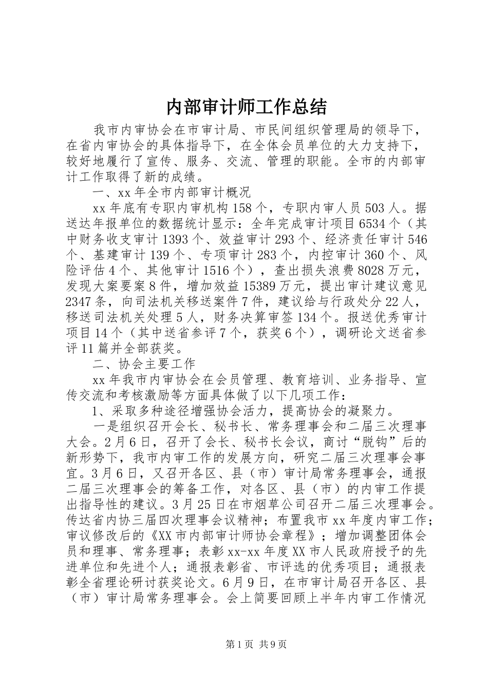 2024年内部审计师工作总结_第1页