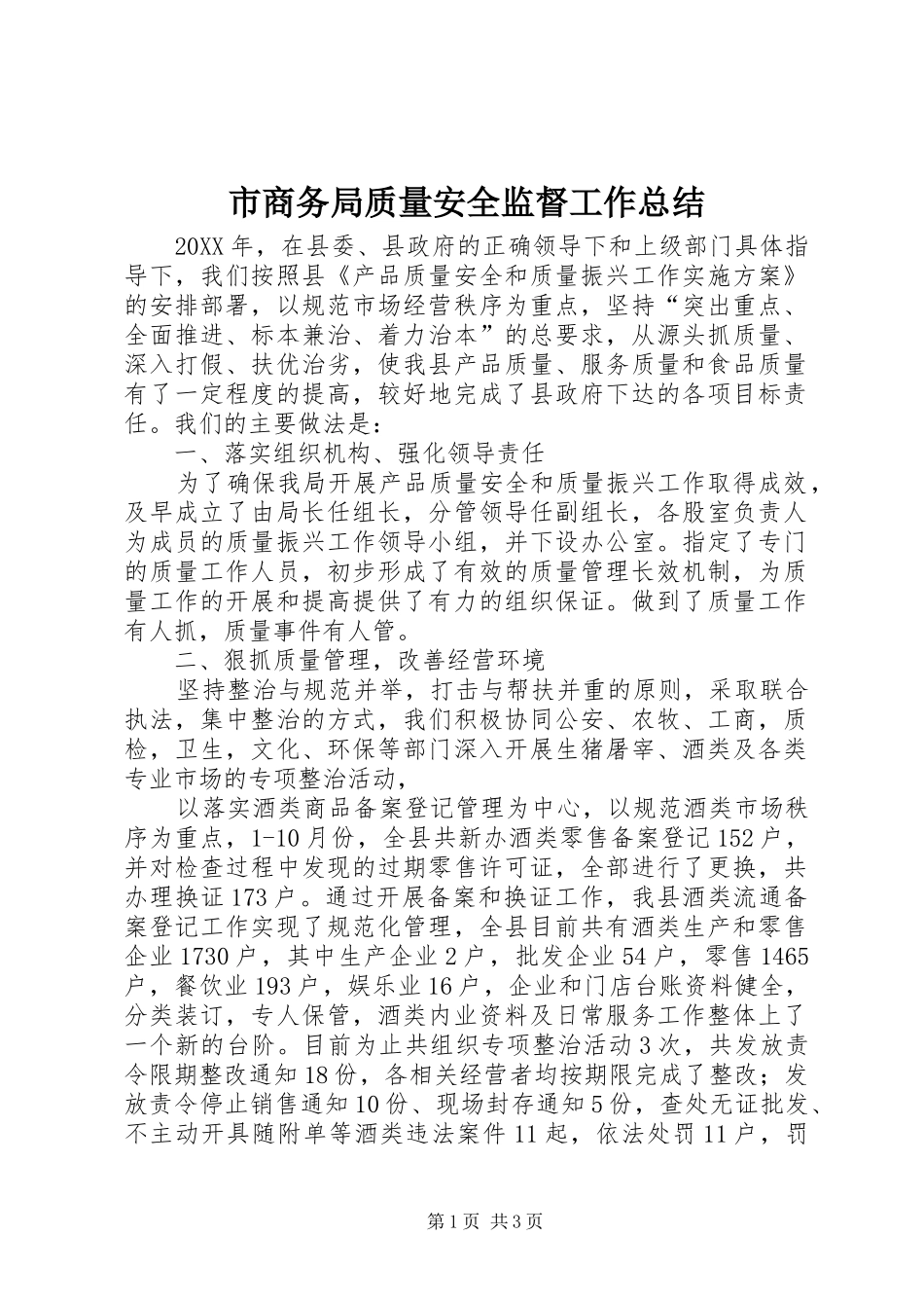 2024年市商务局质量安全监督工作总结_第1页