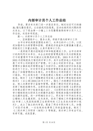 2024年内部审计员个人工作总结