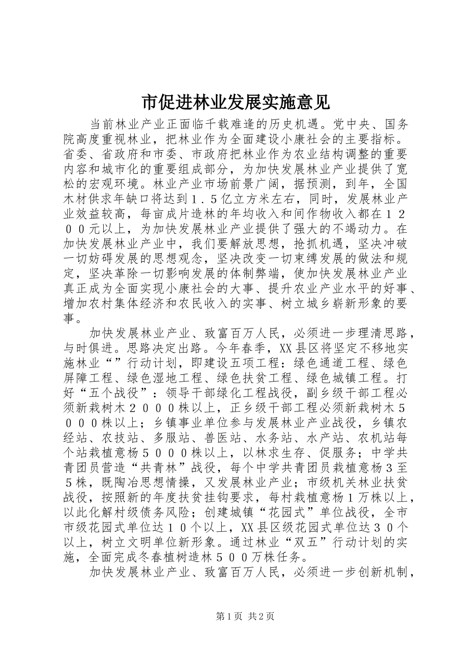 2024年市促进林业发展实施意见_第1页