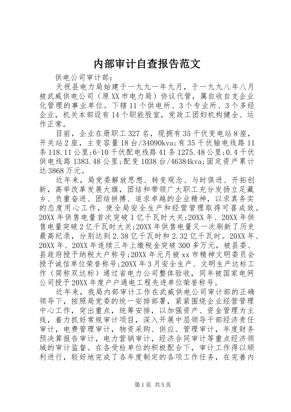 2024年内部审计自查报告范文_第1页