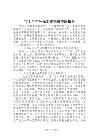 2024年市上半年环保工作完成情况报告