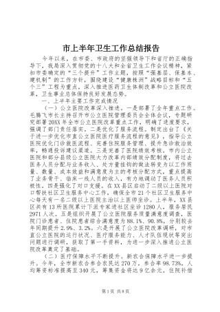 2024年市上半年卫生工作总结报告