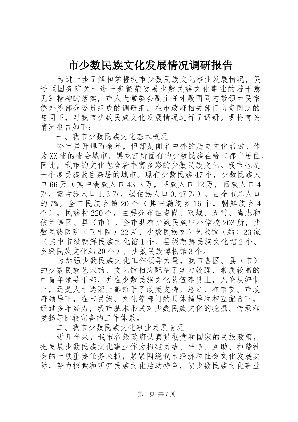 2024年市少数民族文化发展情况调研报告_第1页