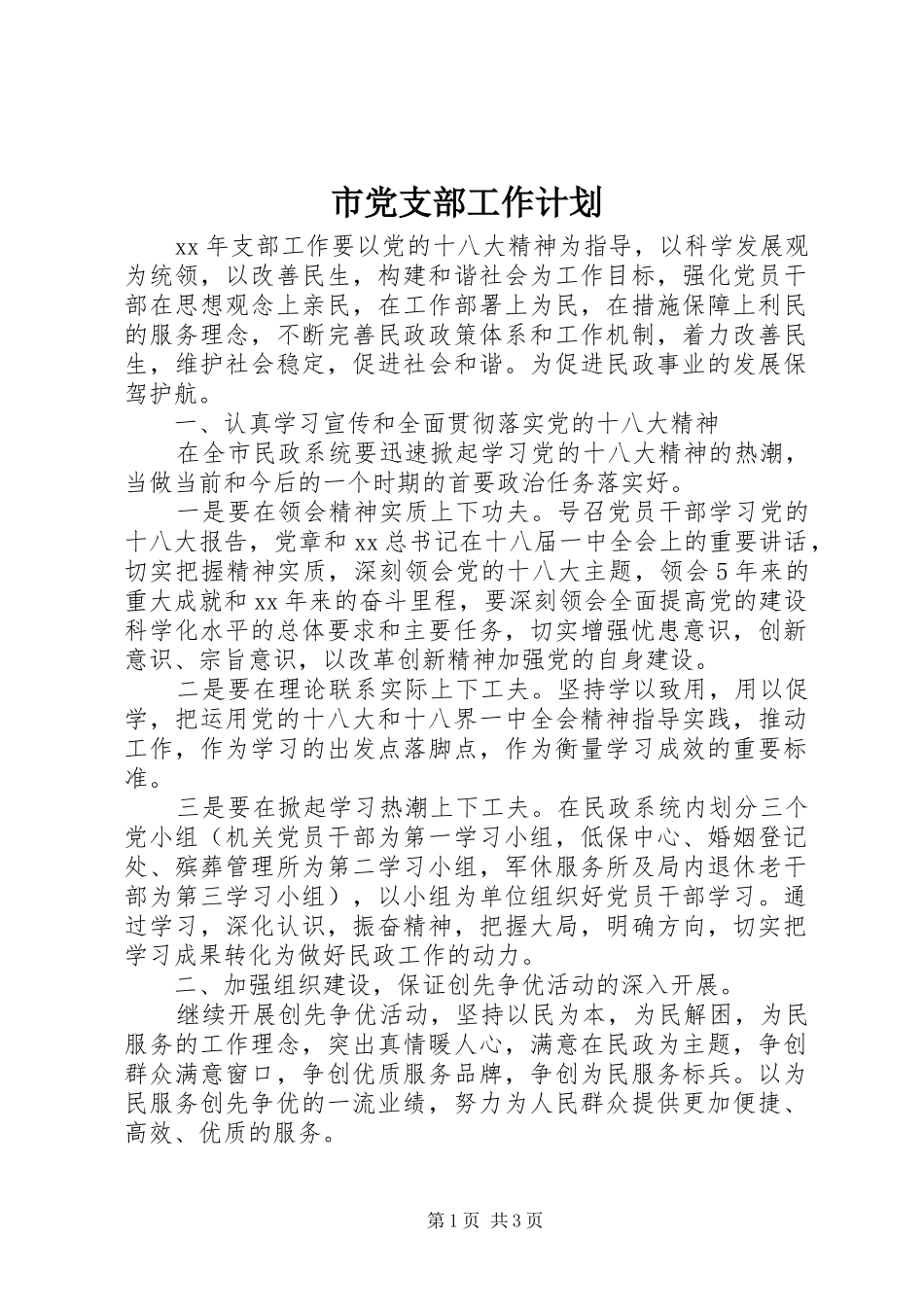 2024年市党支部工作计划_第1页