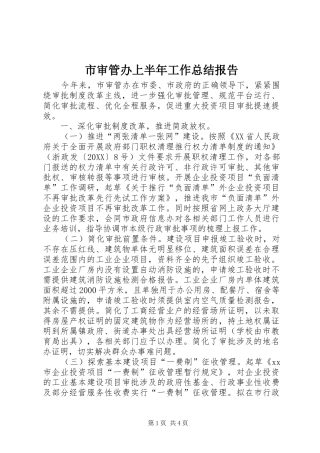 2024年市审管办上半年工作总结报告