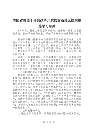 2024年内陆省份团干部到改革开发的前沿地区挂职锻炼学习总结