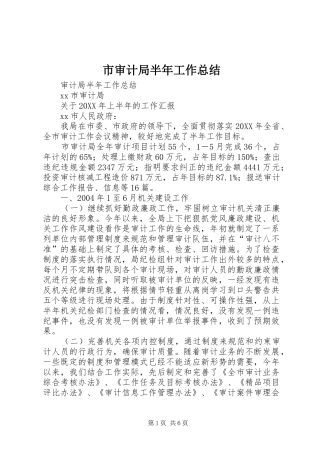 2024年市审计局半年工作总结