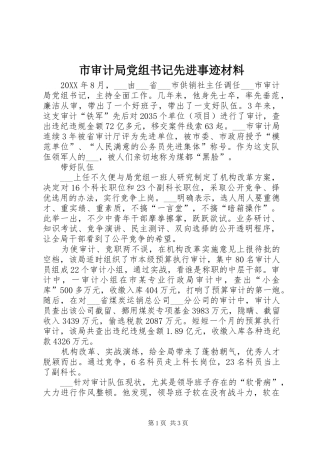 2024年市审计局党组书记先进事迹材料