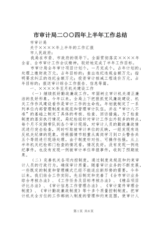 2024年市审计局二四年上半年工作总结