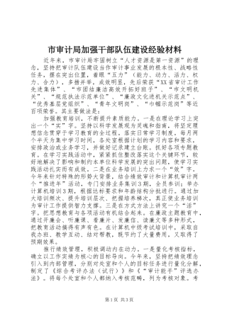 2024年市审计局加强干部队伍建设经验材料