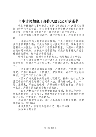 2024年市审计局加强干部作风建设公开承诺书