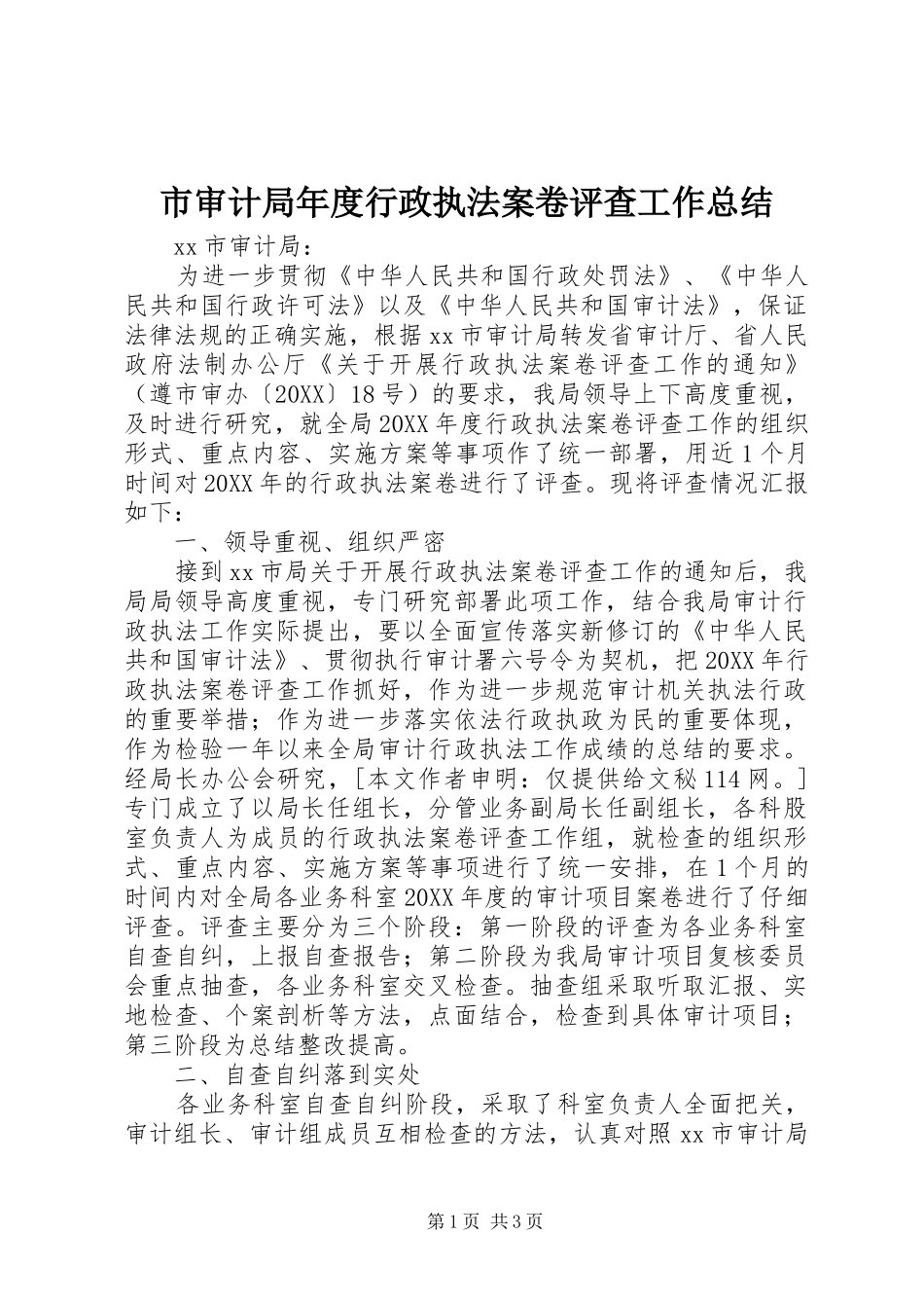 2024年市审计局年度行政执法案卷评查工作总结_第1页