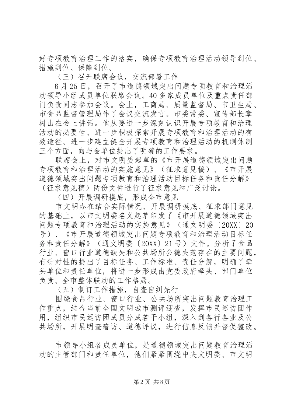 2024年市道德领域突出问题治理情况汇报_第2页