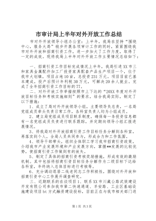 2024年市审计局上半年对外开放工作总结