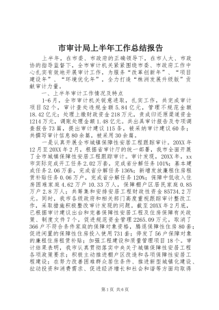 2024年市审计局上半年工作总结报告